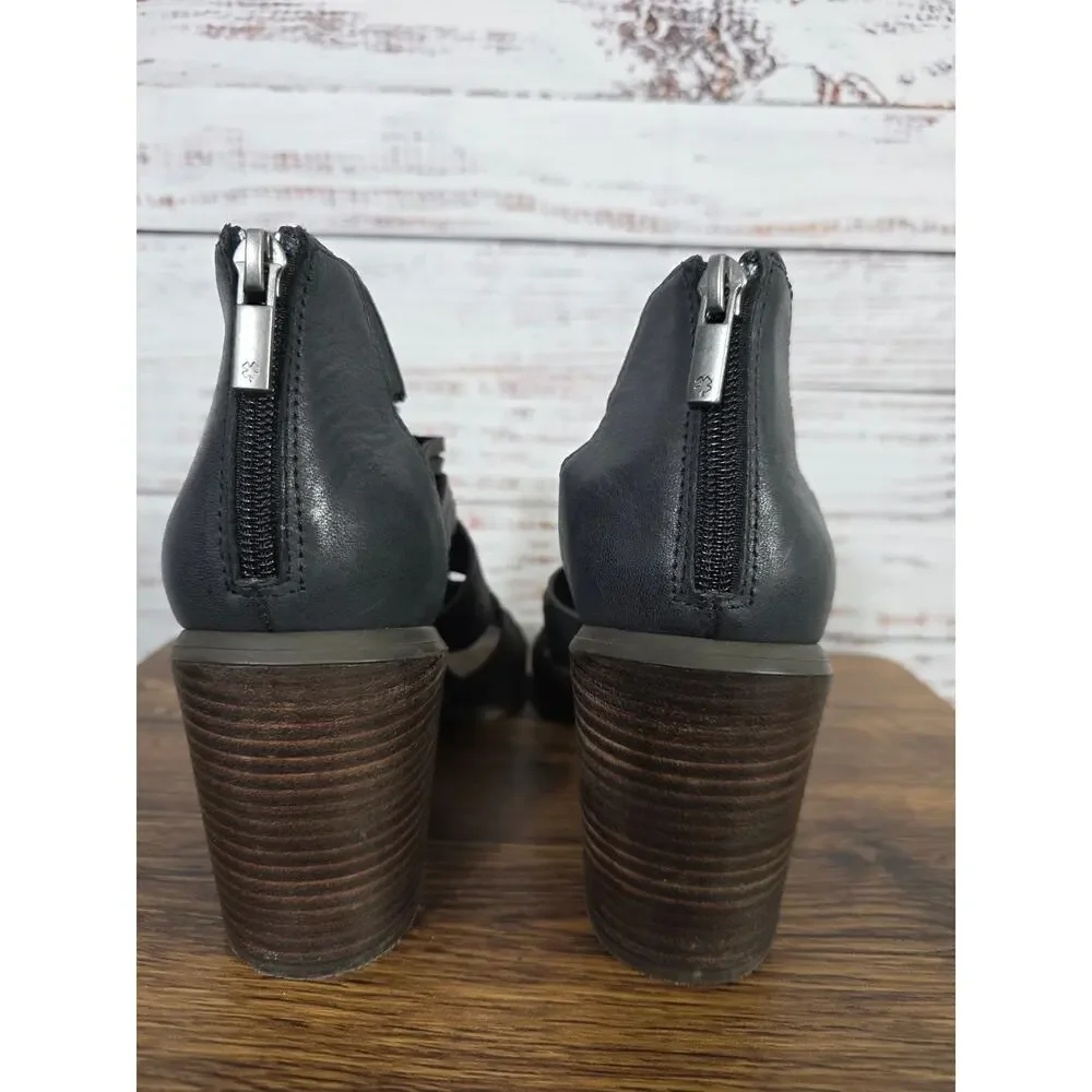 Lucky Brand Womens Gladiator Sandals Black Cutout Braided Heel shoes size 10